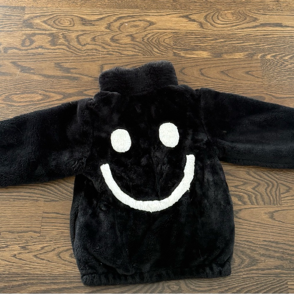 Kids Black Smiley Face faux fur Jacket